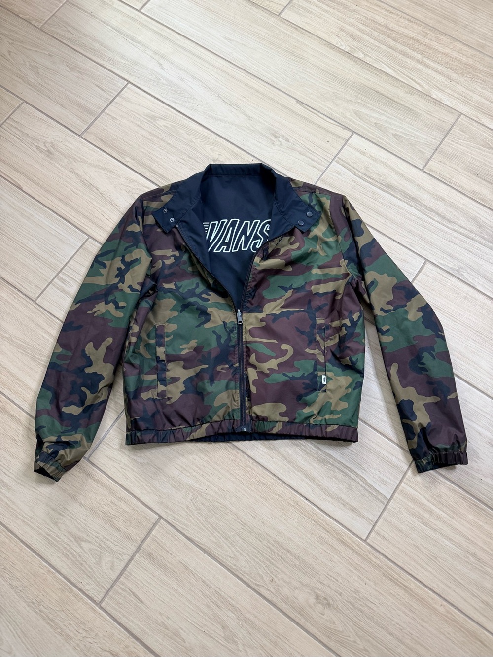 Vans Reversible Windbreaker Jacket Camo Black Size M/L Streetwear Retro 2000s